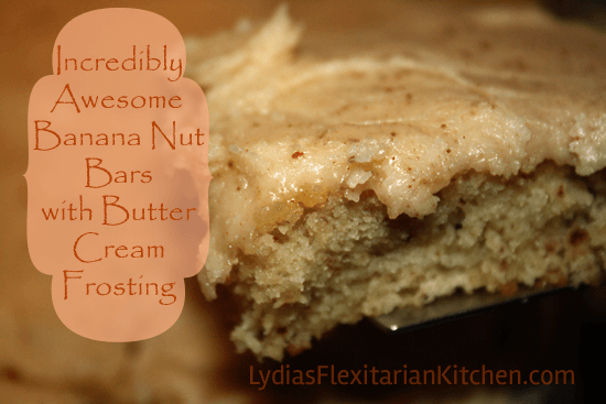 Banana nut bars with brown butter cream frosting