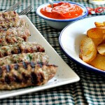 Cevapi with Ayvar Sauce ~ Fresh sausages with a Red Pepper and Eggplant Sauce ~ Lydia's Flexitarian Kitchen