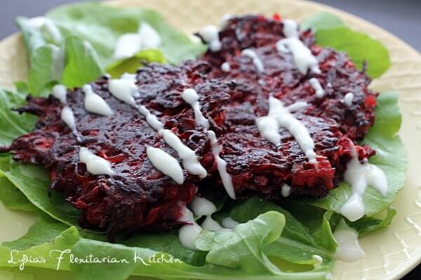 Curried Beet & Sweet Potato Fritters ~ Lydia's Flexitarian Kitchen