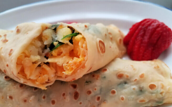egg, potato and spinach crepes