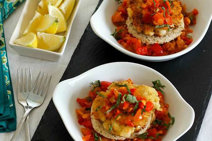 Frekedel with Creole Sauce ~ Aruban Style Fish Cakes ~ Food of the World ~ Lydia's Flexitarian Kitchen