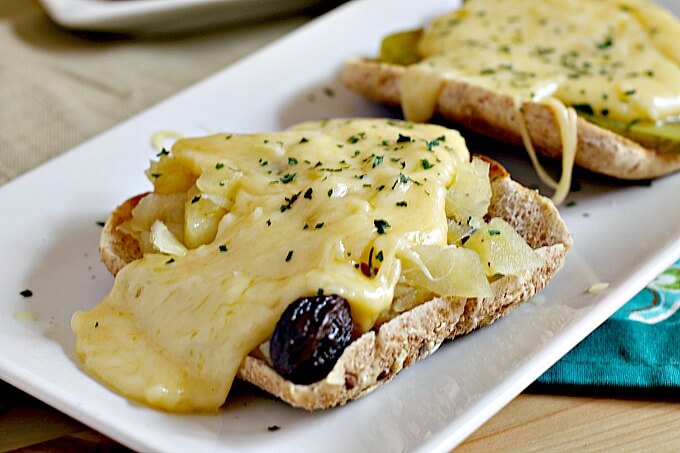 Cheese toasts with pickle...sounds odd, tastes great! ~ Lydia's Flexitarian Kitchen
