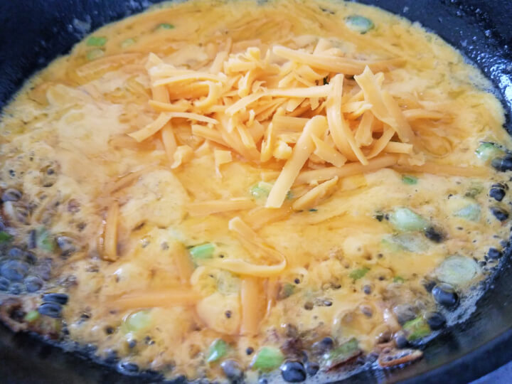 photo of cheese melting in a skillet