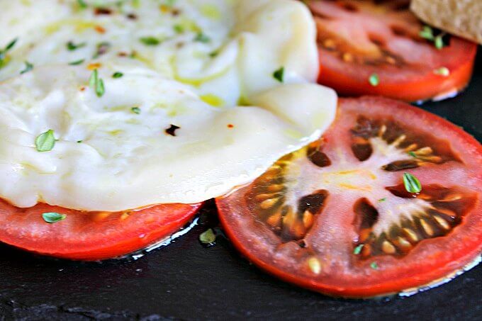 Pan Toasted Provolone with Tomato Slices ~ Lydia's Flexitarian Kitchen