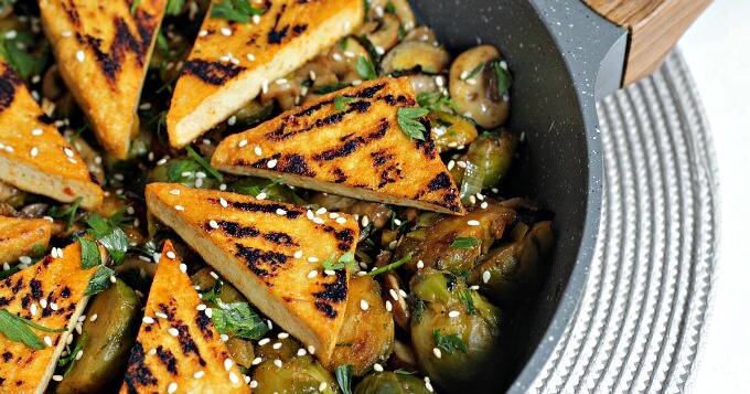 Brussels Sprouts and Tofu ~ Lydia's Flexitarian Kitchen