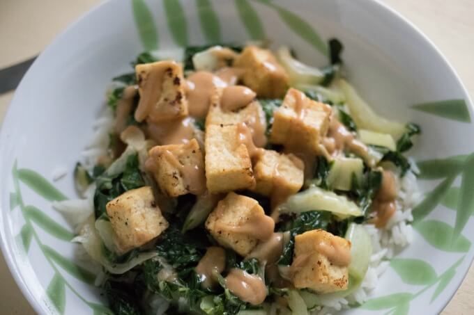 One Skillet Tofu and Bok Choy With Asian Style Peanut Sauce ~ Lydia's Flexitarian Kitchen