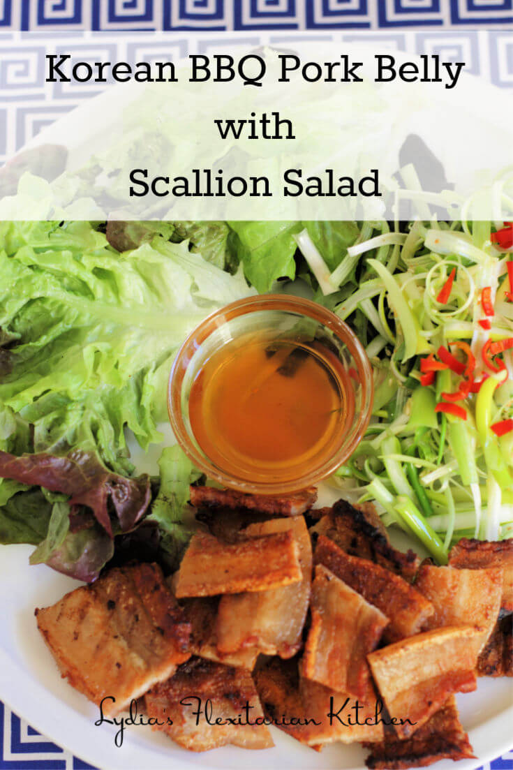 Korean BBQ Pork Belly with Scallion Salad ~ #ABRAMSDinnerParty ~ Lydia's Flexitarian Kitchen