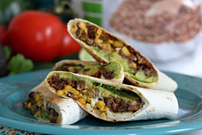 Mexicorn and Beefless Ground Burritos ~ Lydia's Flexitarian Kitchen