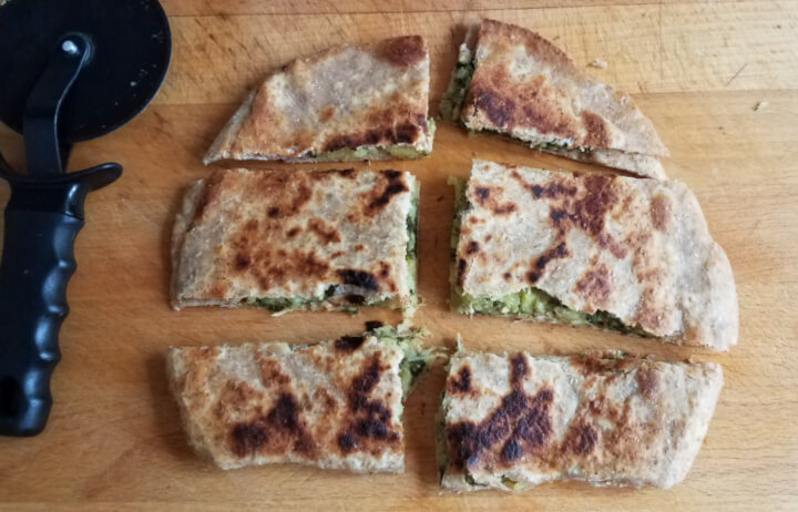 photo of gozleme sliced and ready to serve